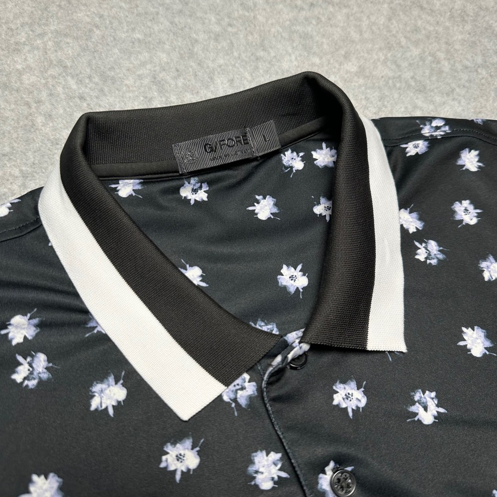 G/FORE Mens Onyx Floral Performance Golf Polo Shirt Black G4MF20K24 Large